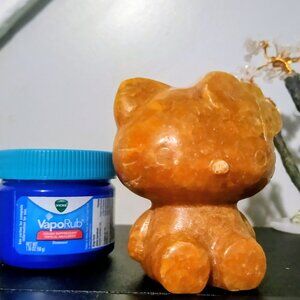 Hello Kitty Figurine carved from Orange Calcite